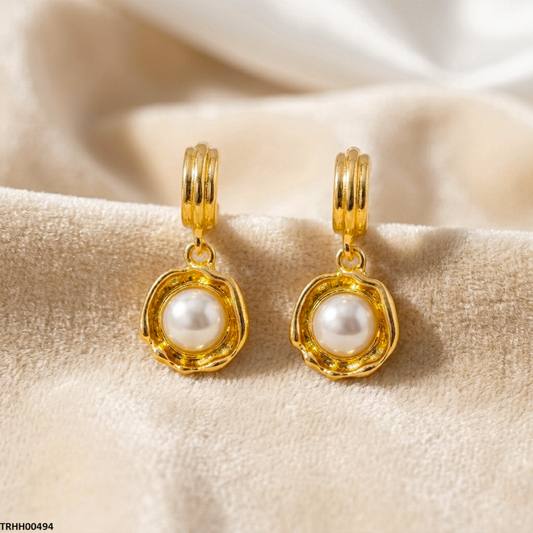 TEHH00494 MSJ Stainless Steel Round Pearl Drop Hoops - TEHH
