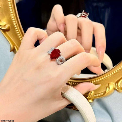 TRSH00848 CJD Tear Red Stone Ring Adjustable - TRSH