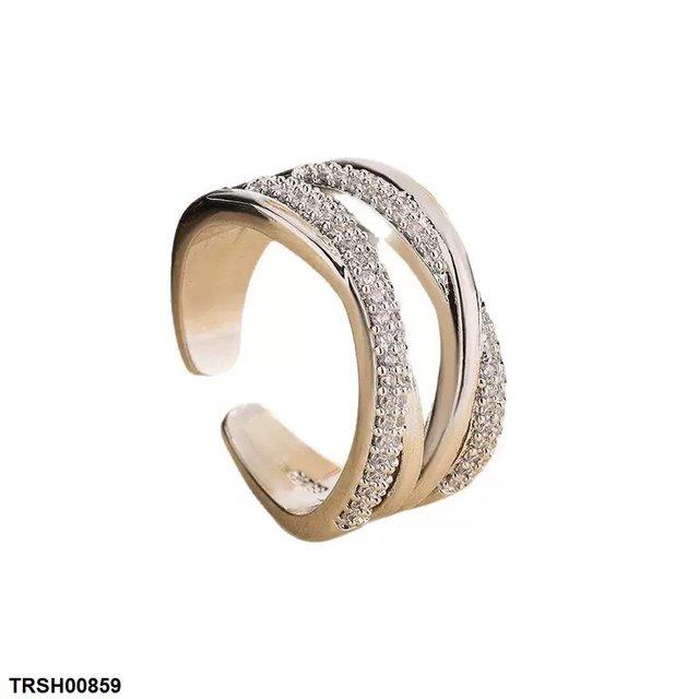 TRSH00859 KYC Double Layer X- Shaped ZIRCON Ring Adjustable - TRSH