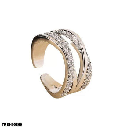 TRSH00859 KYC Double Layer X- Shaped ZIRCON Ring Adjustable - TRSH
