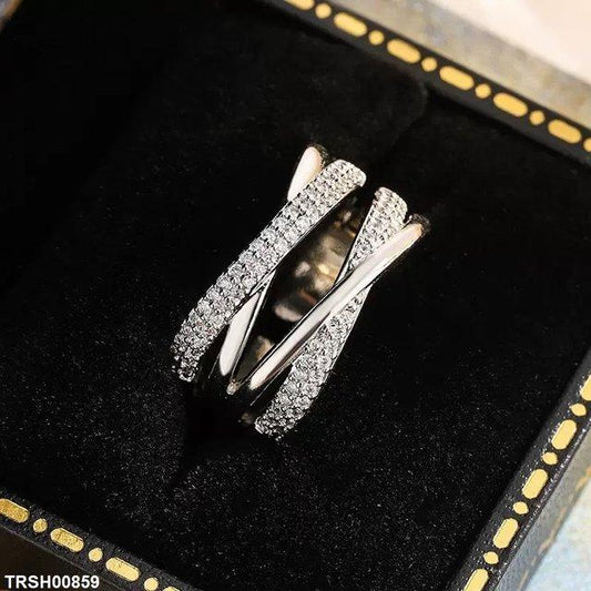 TRSH00859 KYC Double Layer X- Shaped ZIRCON Ring Adjustable - TRSH