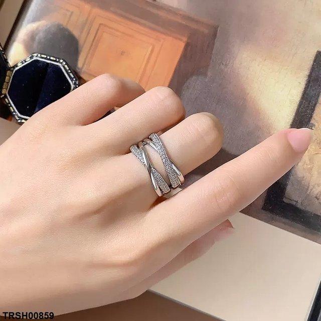 TRSH00859 KYC Double Layer X- Shaped ZIRCON Ring Adjustable - TRSH