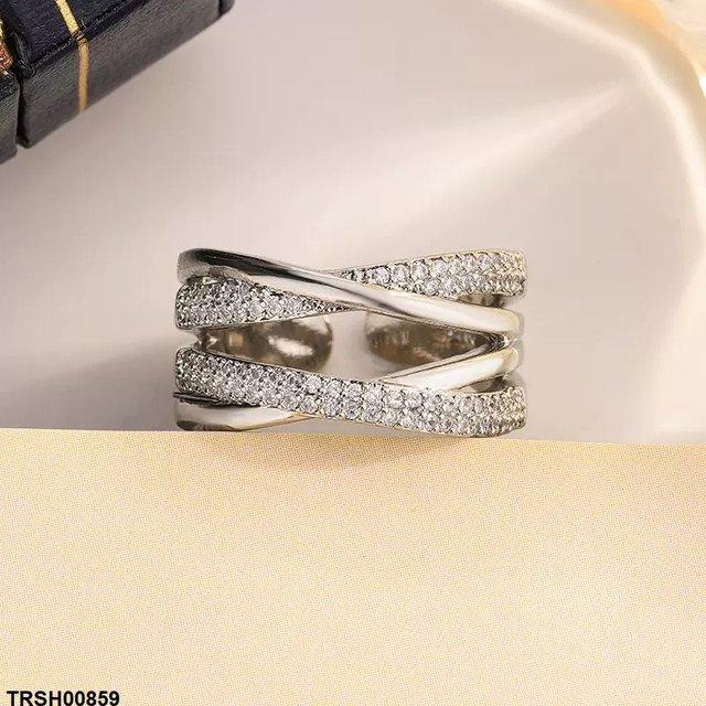 TRSH00859 KYC Double Layer X- Shaped ZIRCON Ring Adjustable - TRSH
