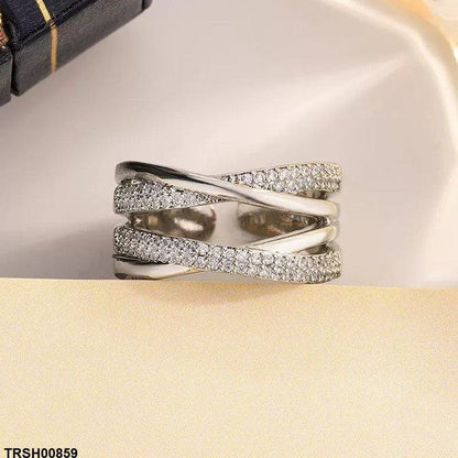 TRSH00859 KYC Double Layer X- Shaped ZIRCON Ring Adjustable - TRSH
