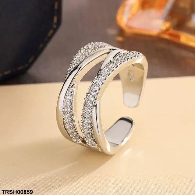 TRSH00859 KYC Double Layer X- Shaped ZIRCON Ring Adjustable - TRSH