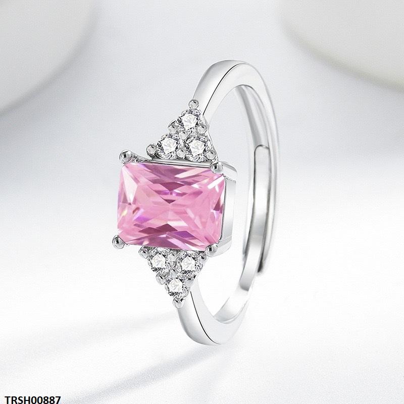 TRSH00887 BLX Rectangle Pink Stone Ring Adjustable - TRSH