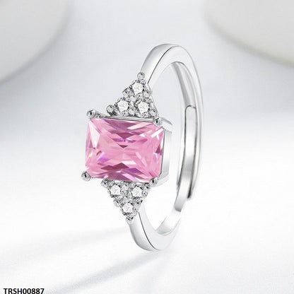 TRSH00887 BLX Rectangle Pink Stone Ring Adjustable - TRSH