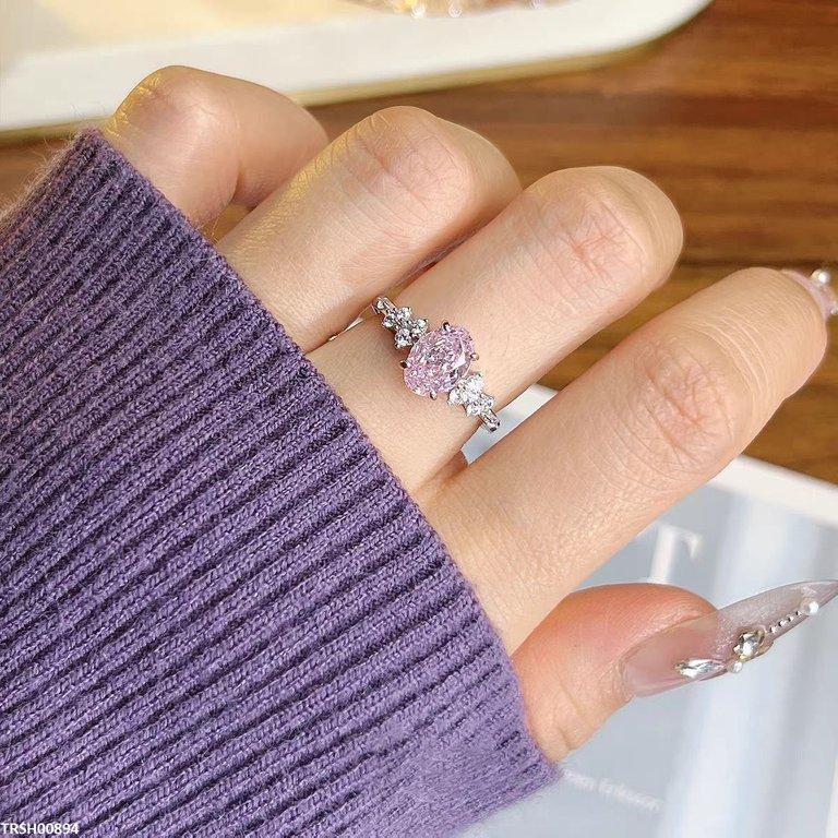 TRSH00894 KRL Oval Pink ZIRCON Stone Ring Adjustable -TRSH
