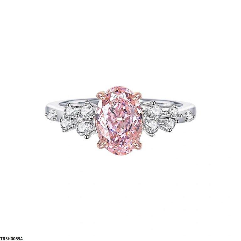 TRSH00894 KRL Oval Pink ZIRCON Stone Ring Adjustable -TRSH