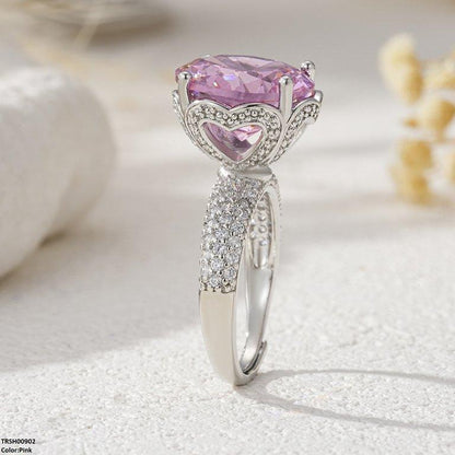 TRSH00902 YLE Round ZIRCON Stone Ring Adjustable - TRSH