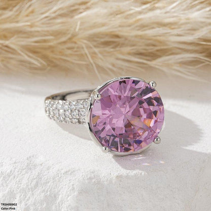 TRSH00902 YLE Round ZIRCON Stone Ring Adjustable - TRSH