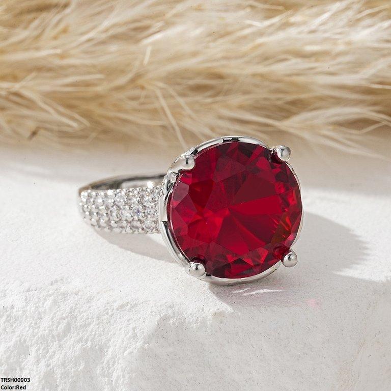 TRSH00903 YLE Round ZIRCON Stone Ring Adjustable - TRSH