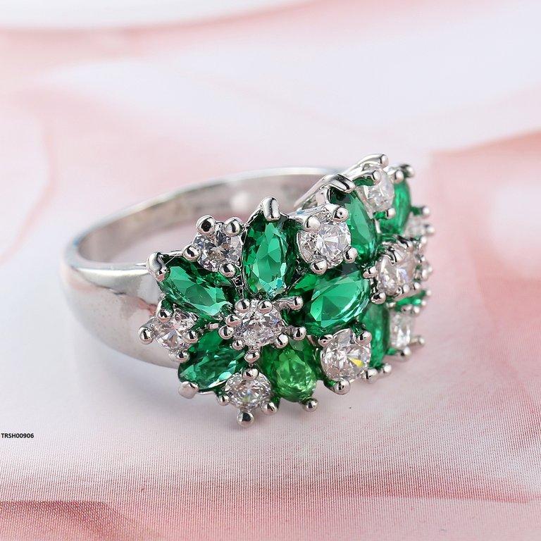 TRSH00906  YLE Sapphire Bloom Flower ZIRCON Stone Ring - TRSH