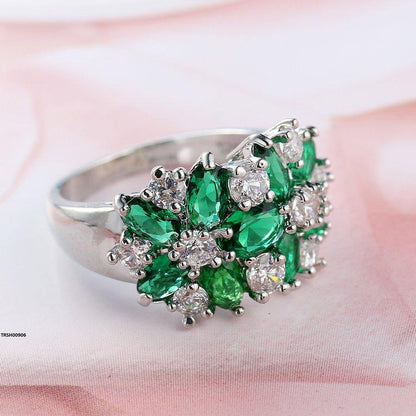 TRSH00906  YLE Sapphire Bloom Flower ZIRCON Stone Ring - TRSH
