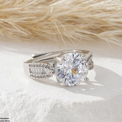 TRSH00907 YLE Round ZIRCON Stone Ring Adjustable - TRSH