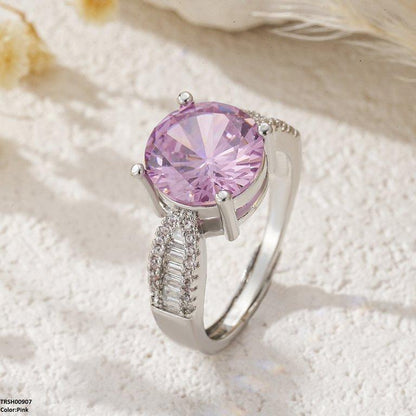 TRSH00907 YLE Round ZIRCON Stone Ring Adjustable - TRSH
