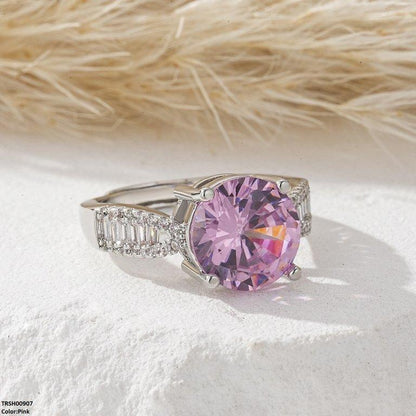 TRSH00907 YLE Round ZIRCON Stone Ring Adjustable - TRSH