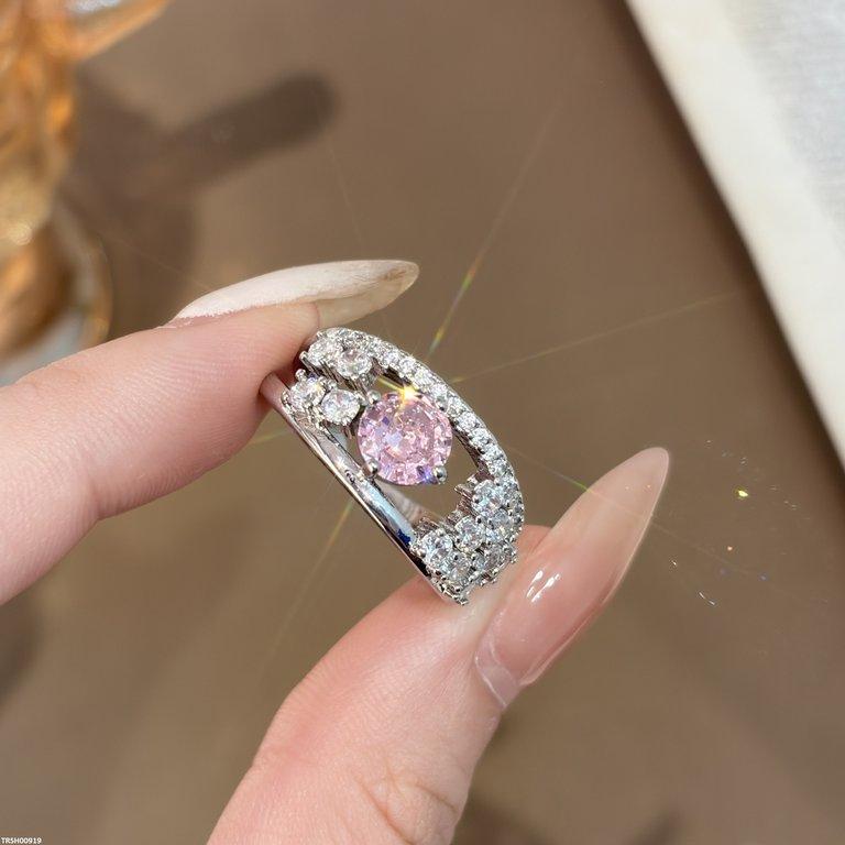 TRSH00919 CJD Round Pink Stone Ring Adjustable - TRSH