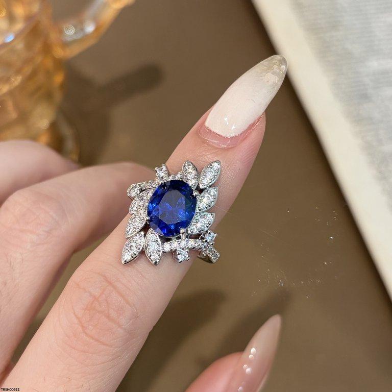 TRSH00922 CJD Oval Blue Stone Ring Adjustable - TRSH