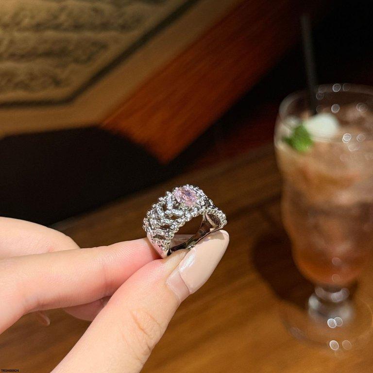 TRSH00924 CJD Oval Pink Stone Zircon Ring Adjustable - TRSH