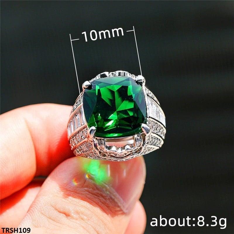 TRSH109 CSH Green Cushion Cathedral Ring