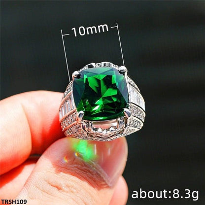 TRSH109 CSH Green Cushion Cathedral Ring