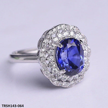 TRSH143 KRL Blue Oval Flower Adjustable Ring