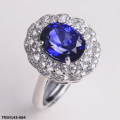 TRSH143 KRL Blue Oval Flower Adjustable Ring