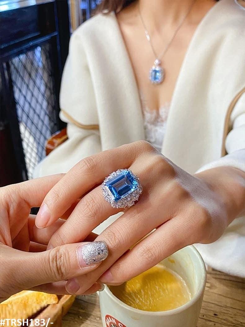 TRSH183 KRL Aqua Flower Cathedral Adjustable Ring