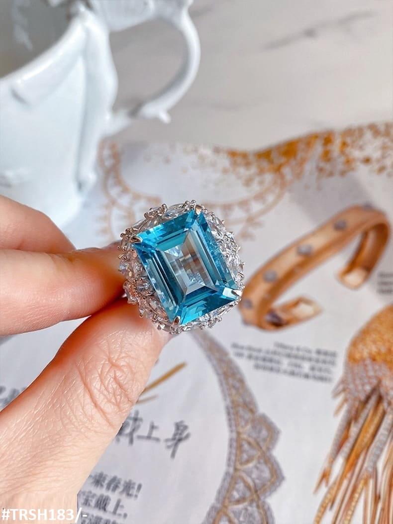 TRSH183 KRL Aqua Flower Cathedral Adjustable Ring