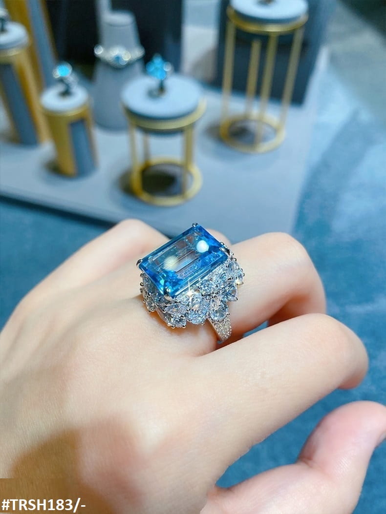 TRSH183 KRL Aqua Flower Cathedral Adjustable Ring