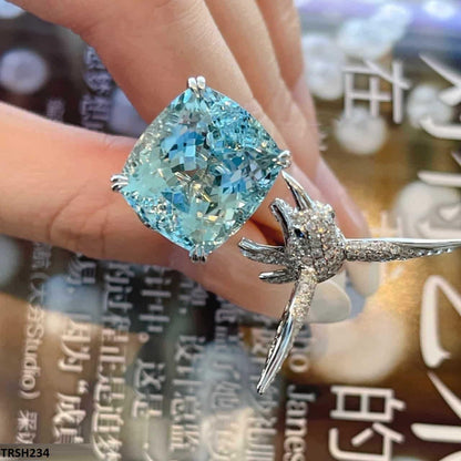 TRSH234 CJD Aqua Diamond Sparrow Cathedral Adjustable Ring