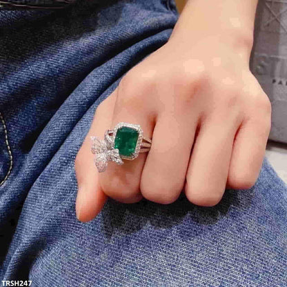 TRSH247 CJD Greenish Square Step Butterfly Adjustable Ring