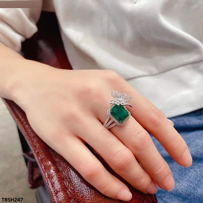 TRSH247 CJD Greenish Square Step Butterfly Adjustable Ring