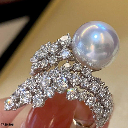 TRSH506 CJD Imp Silver/Pearl Adjustable Ring