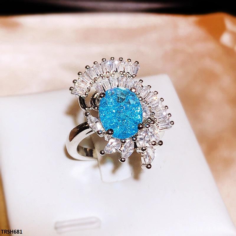 TRSH681 KYC Blue Oval Stone Ring Adjustable