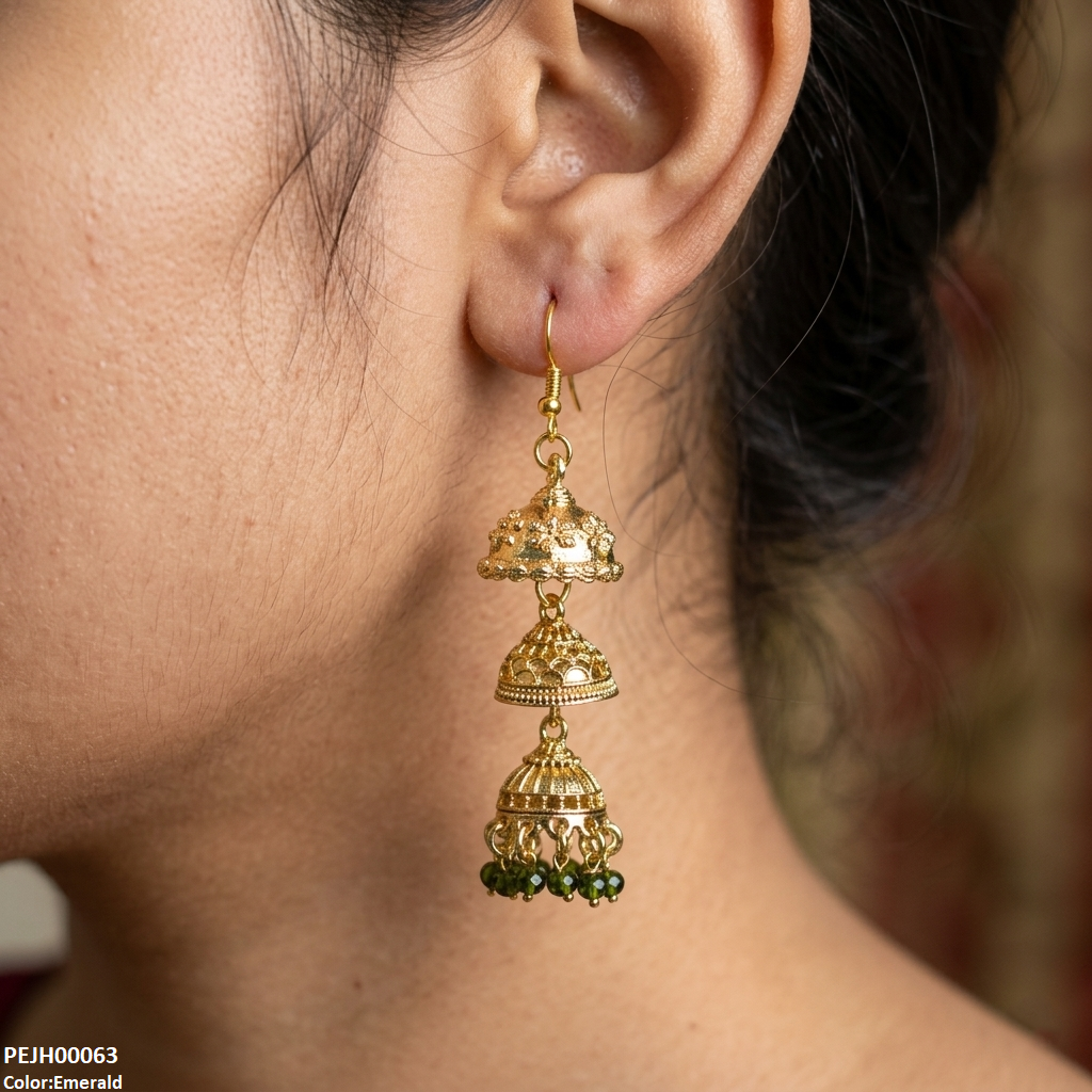 PEJH00063 SDQ Three Tier Drop Jhumki - PEJH
