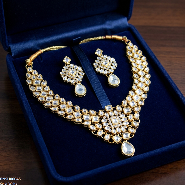 PNSH00045 FRN  Flower Tear Drop Necklace Set - PNSH