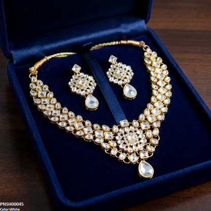 PNSH00045 FRN  Flower Tear Drop Necklace Set - PNSH