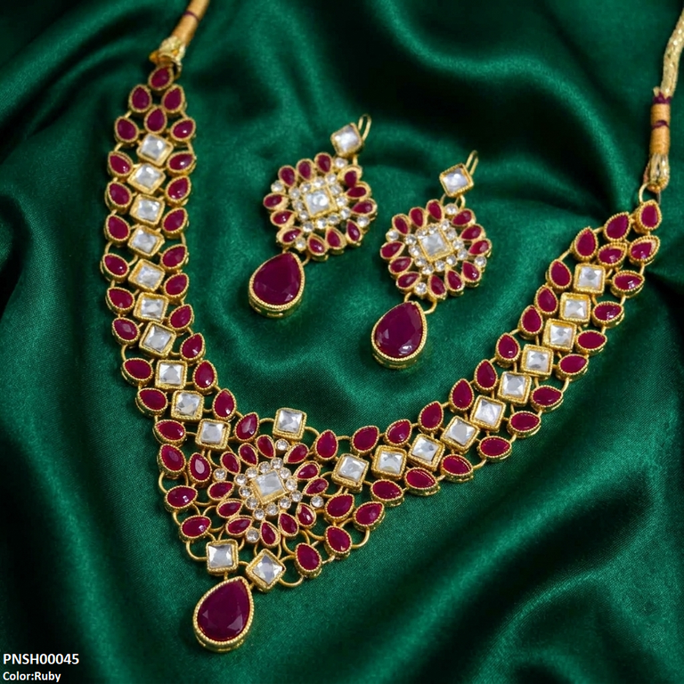 PNSH00045 FRN  Flower Tear Drop Necklace Set - PNSH