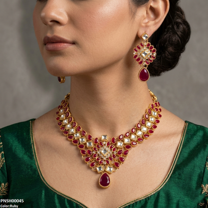 PNSH00045 FRN  Flower Tear Drop Necklace Set - PNSH