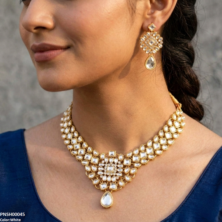 PNSH00045 FRN  Flower Tear Drop Necklace Set - PNSH