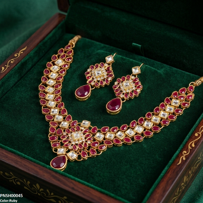 PNSH00045 FRN  Flower Tear Drop Necklace Set - PNSH