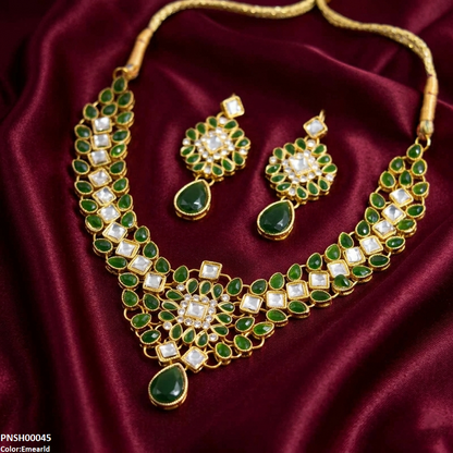 PNSH00045 FRN  Flower Tear Drop Necklace Set - PNSH