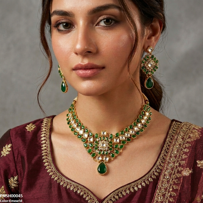 PNSH00045 FRN  Flower Tear Drop Necklace Set - PNSH
