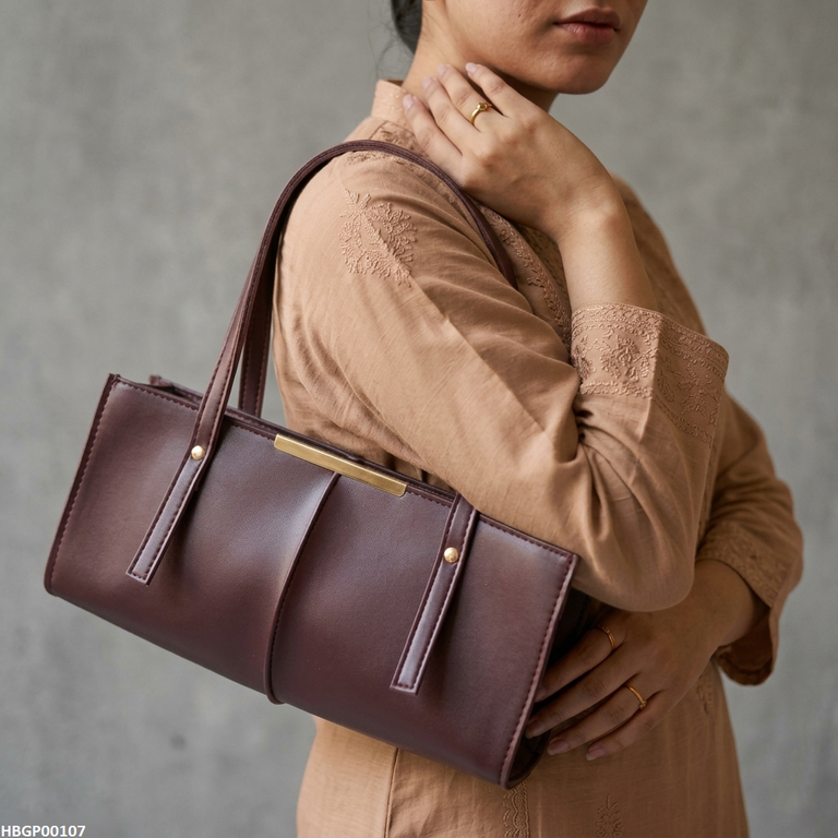 HBGP00107 Rectangular Tote Ladies Hand Bag - Dark Brown - HBGP