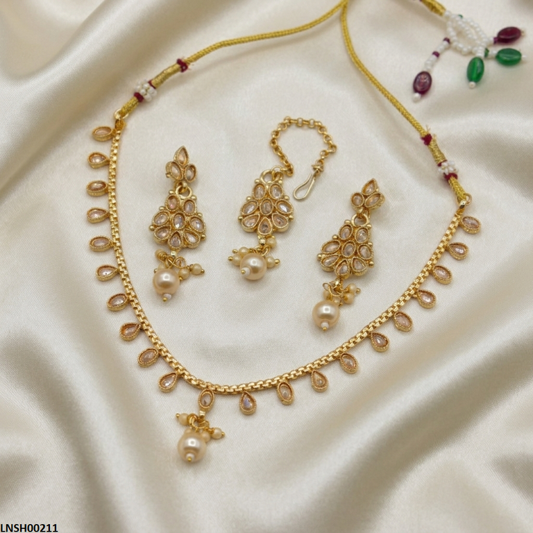 LNSH00211 ANI Tear Pearl Drop Necklace Set - LNSH