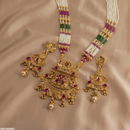 LMLH00067 ANI Flower Pearl Drop Mala Set - LMLH