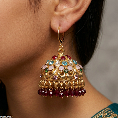 PEJH00057 SDQ Multicolor Tear Stone Pearl Jhumki - PEJH
