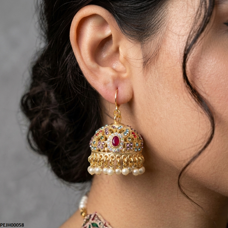PEJH00058 SDQ Oval/Multicolor Pearl Jhumki - PEJH